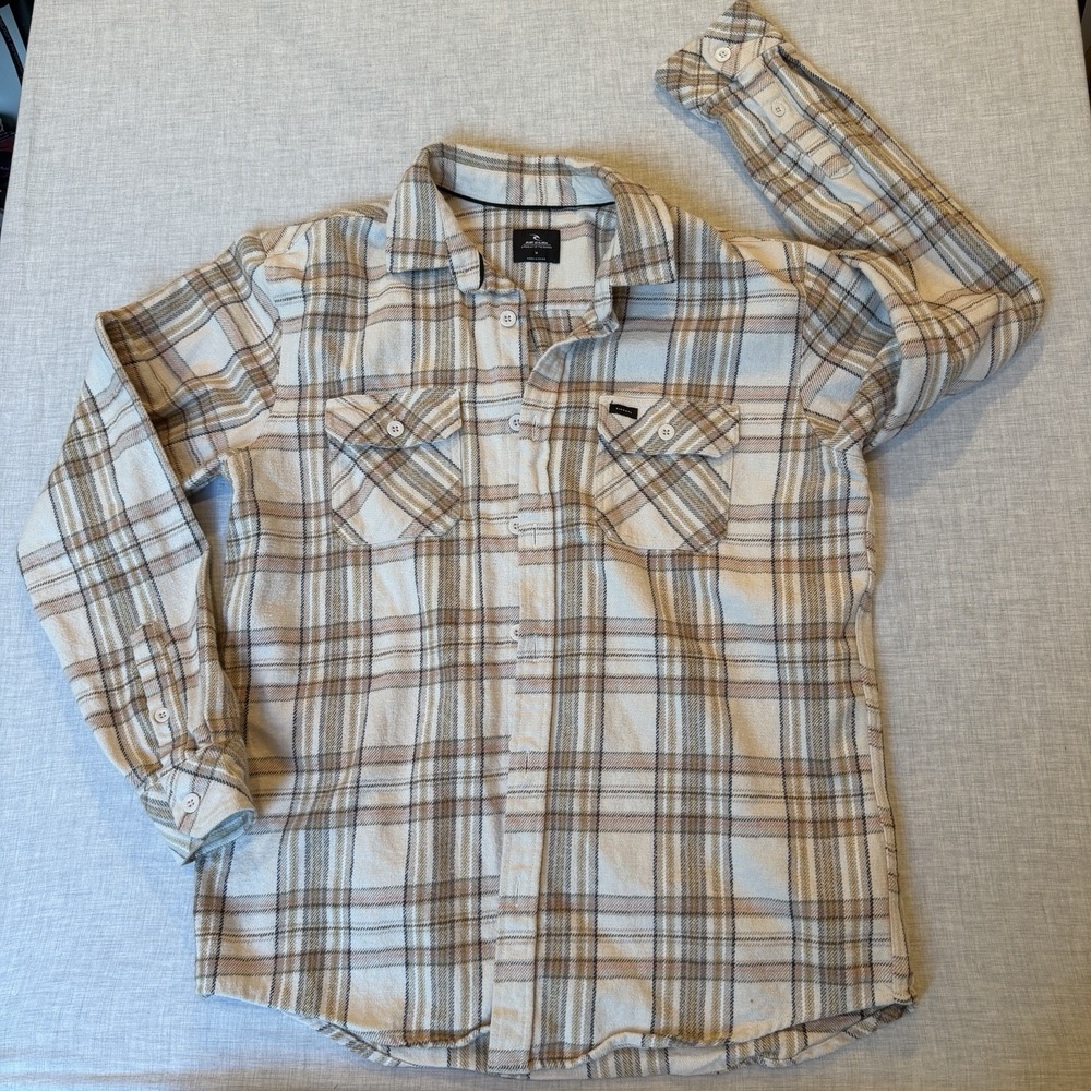 Rip Curl Griffin Flannel Shirt Men M Plaid Long Sleeve Button Up Surf Brown